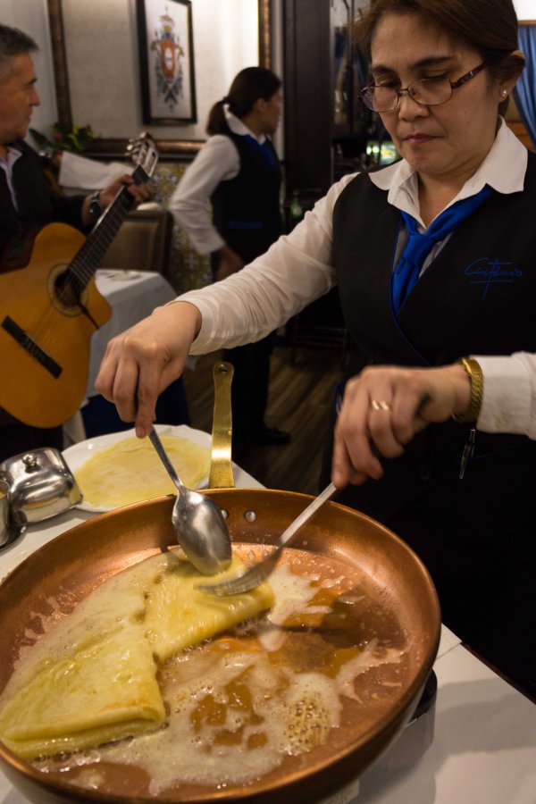 Crepe Suzette being prepared at Antonio in Macau
